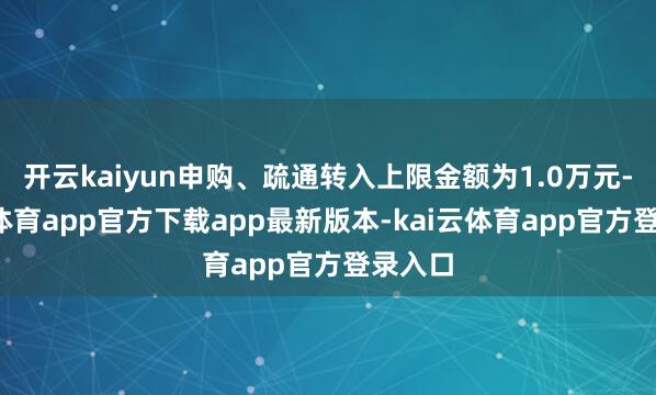 开云kaiyun申购、疏通转入上限金额为1.0万元-kai云体育app官方下载app最新版本-kai云体育app官方登录入口